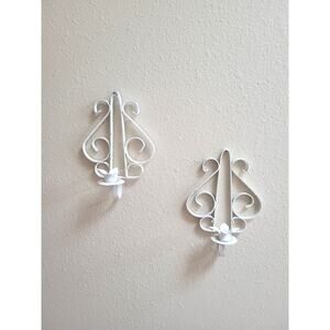 2 Vintage Wall Sconces Candle Holders, White Metal